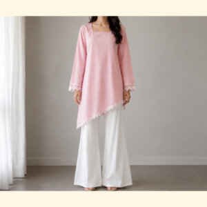 Pink Asymmetrical Hem Kurta